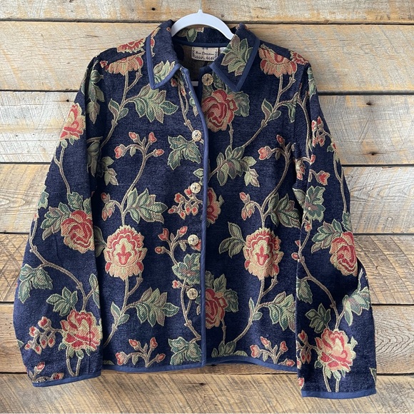 New Directions Floral Tapestry Jacket Artsy Boho Women's Size Large Floral Blue - Picture 7 of 12